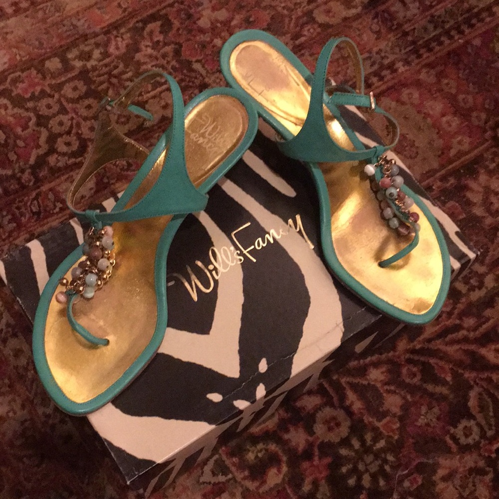 Beaded Mint & Gold Sexy Leather Sandals